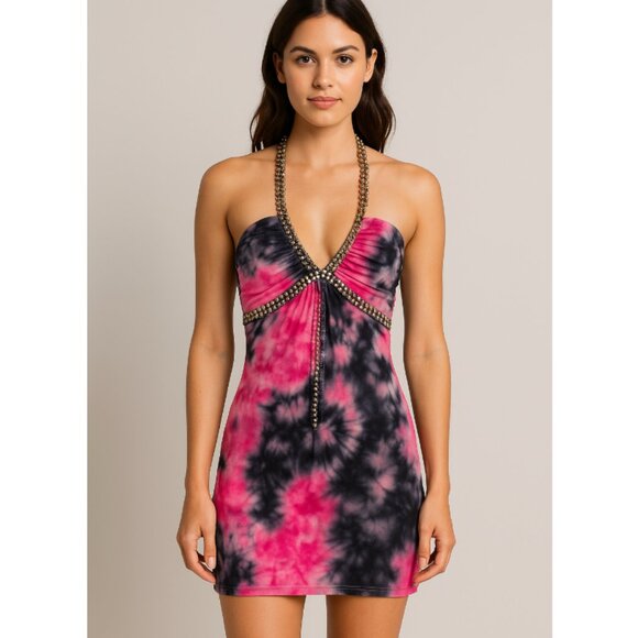 NWT Sky Tie Dye Embellished Halter Dress Size XS - Picture 1 of 5